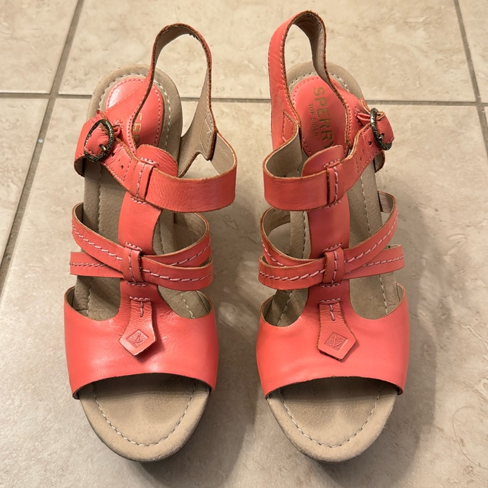 Pink Sperry corked wedges